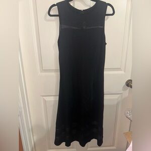 St. John Black Sleeveless Knit Midi Dress mesh panels 4 formal quiet luxury